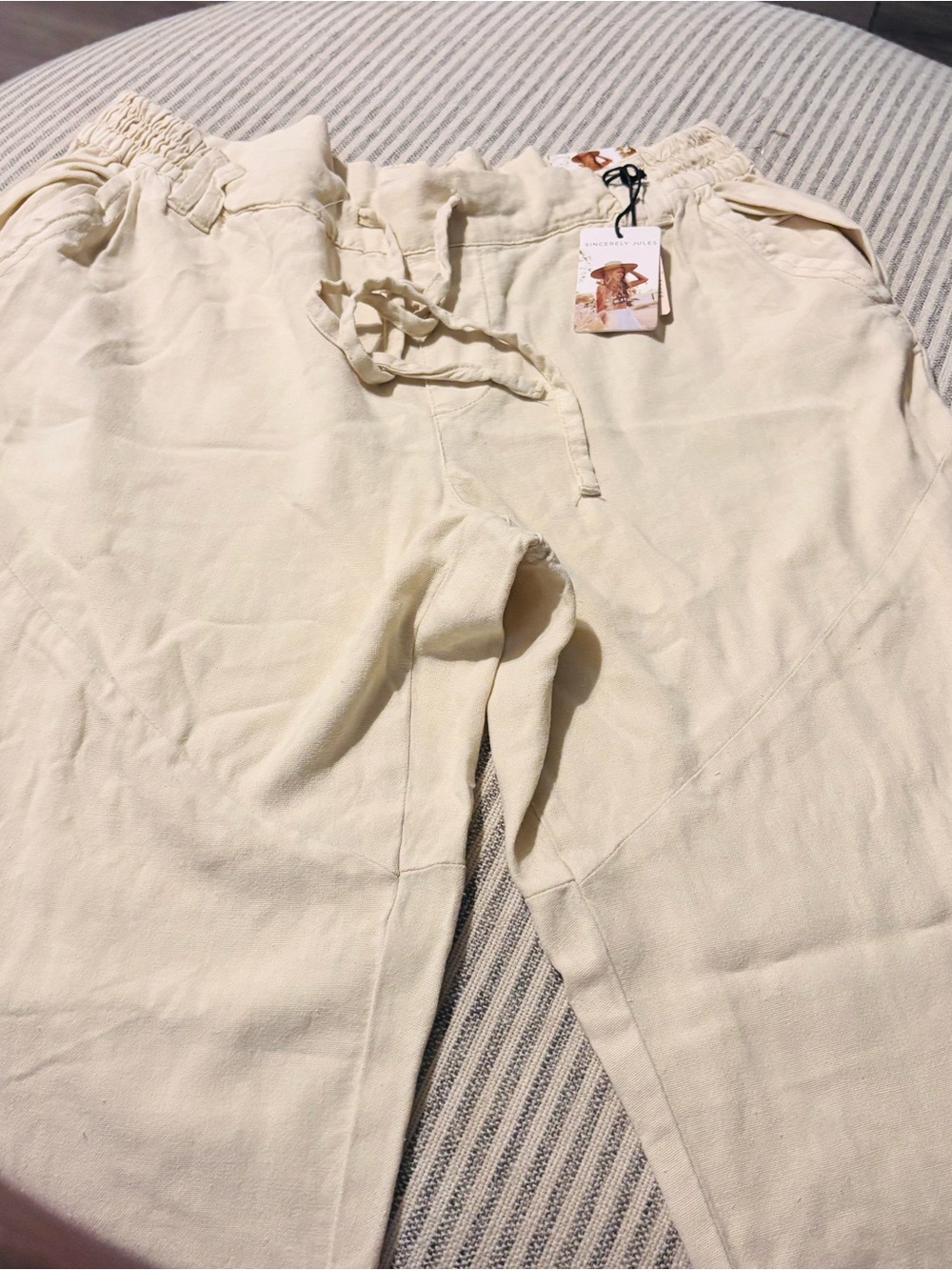 Sincerely Jules Cream Linen Drawstring Pants